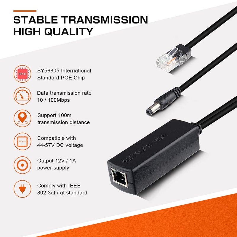 ipolex Active PoE Splitter - Power Over Ethernet Adapter, 48V to 12V, IEEE 802.3af Compliant, 10/100Mbps for Surveillance Camera, WAP and VoIP Phone, up to 100m, 2 Pack - Image 4